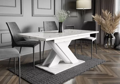 Extendable Table 140-180x80cm Kitchen White Marble